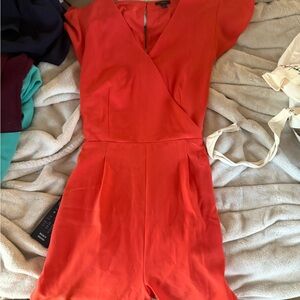 Ann Taylor Red V-Neck Romper